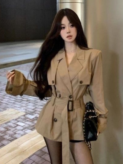 法式高级感风衣外套女装秋季新款卡其色英伦风小个子收腰短款大衣|undefined