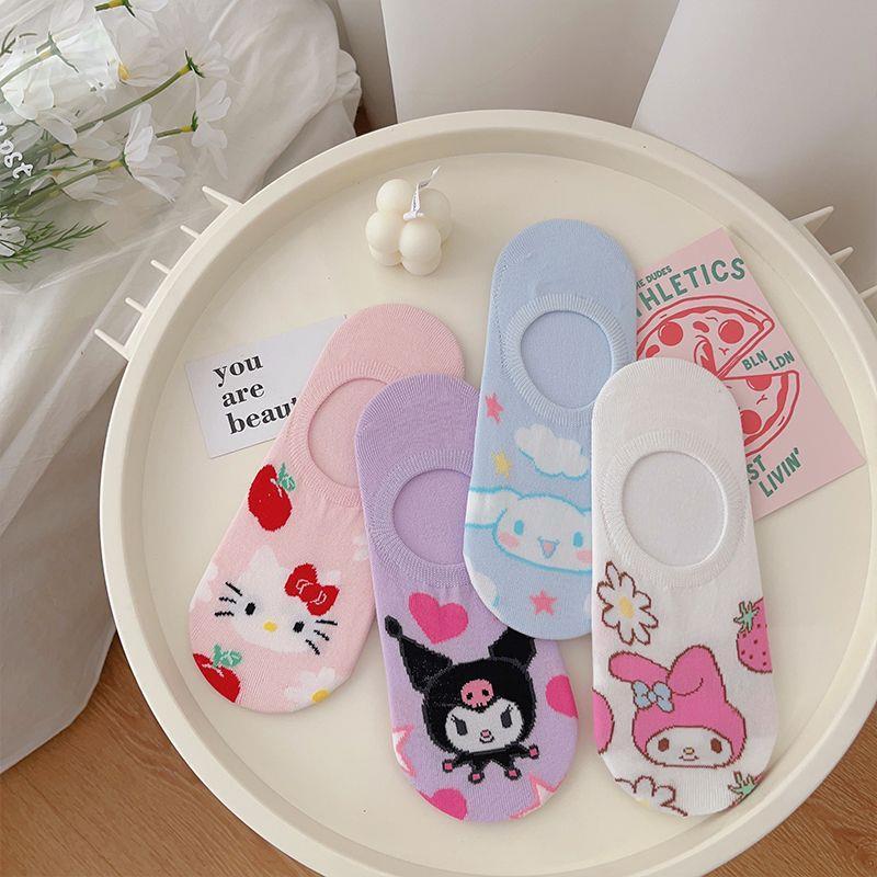 Sanrio cartoon invisible socks for women ins trendy spring and summer thin Japanese cute strawberry melody boat socks all-matching