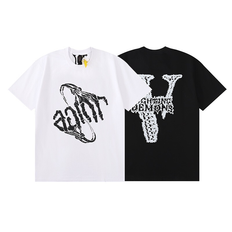 Cross-Border Trendy Brand Big Worm Juice-Wrld-X-Vlone Skull Claw Print Short-Sleeve Unisex High Street T-Shirt Cross-Border Trendy Brand Big Worm Juice-Wrld-X-Vlone Skull Claw Print Short-Sleeve Unisex High Street T-Shirt