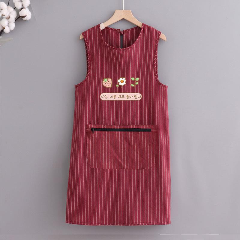 스트라이프 코리안 플라워 지퍼 조끼 버건디