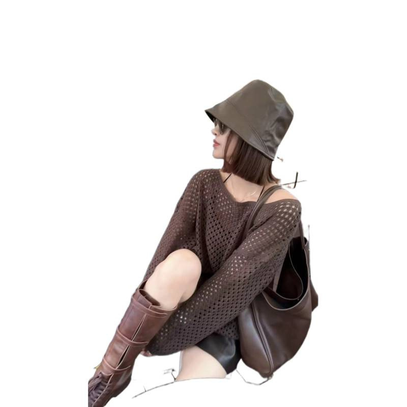 D6Y高级感复古镂空长袖毛衣女2025早秋百搭洋气时尚减龄针织上衣|undefined