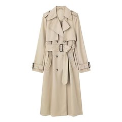 外国貿易の婦人服の卸売りの秋の中で長いタイプの垂れ下がった感じのカジュアルなカーキの色の双列のボタンの気質の優雅なトレンチコート