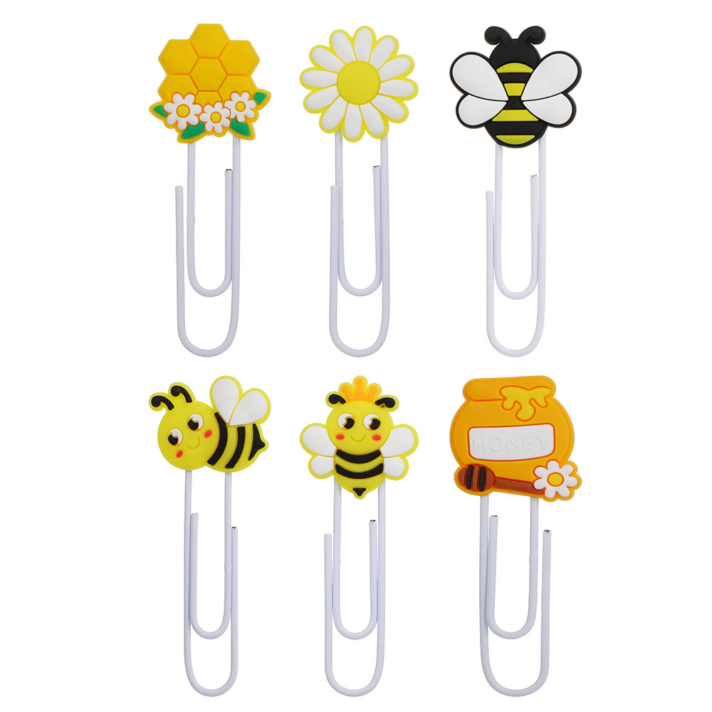 Cute Bee Cartoon Sun Flower Pvc Soft Glue Epoxy Clip Bookmark display picture 2