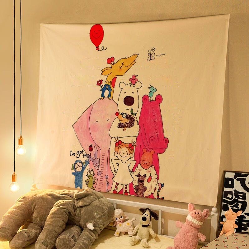 オイルパステルイラスト COCOソース かわいいおやすみ吊り布 子供部屋 寝室 壁飾り 雰囲気背景布 壁布|undefined