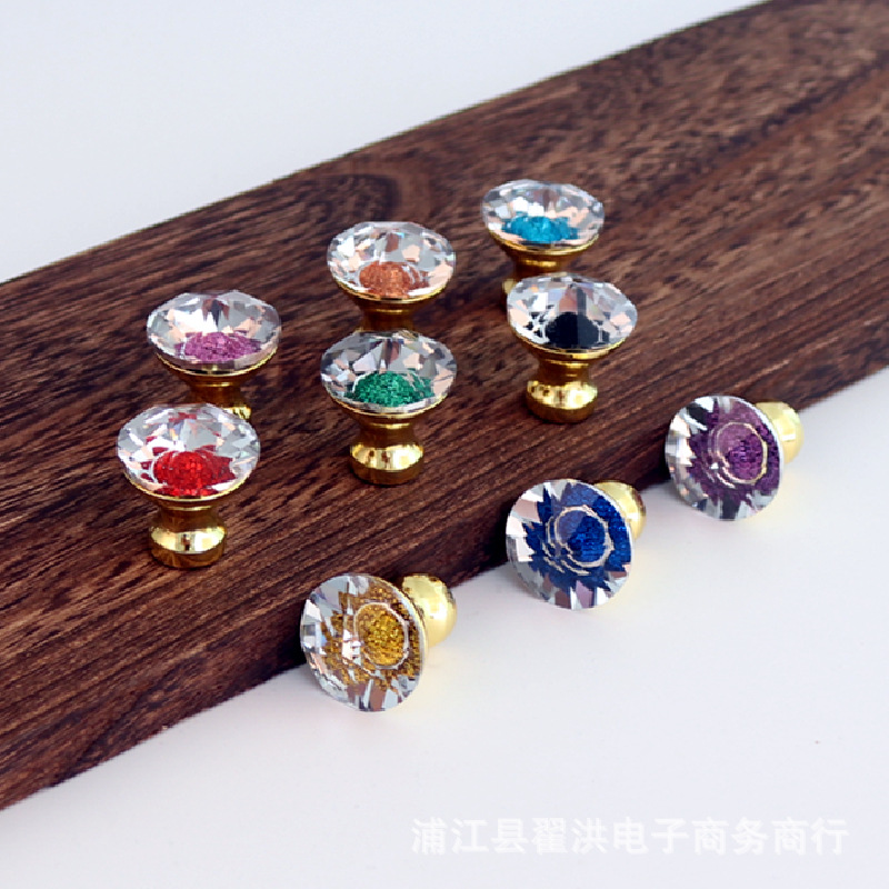 厂家批发新款水晶拉手抽屉单孔水晶拉手柜门把手欧式简约小拉手