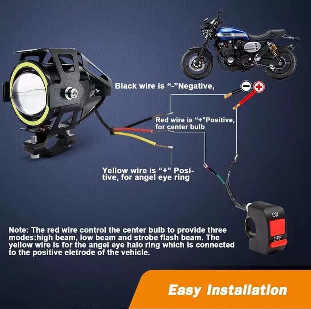 Electric car universal motorcycle U7 angel eyes flash super bright headlight modified tricycle spotlight car lights