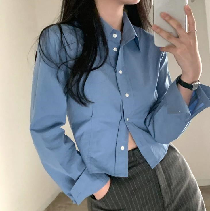 Retro Lapel Waist Short Long-Sleeved Shirt for Women 2025 Summer and Autumn New Shirt Fashionable Loose Design Top