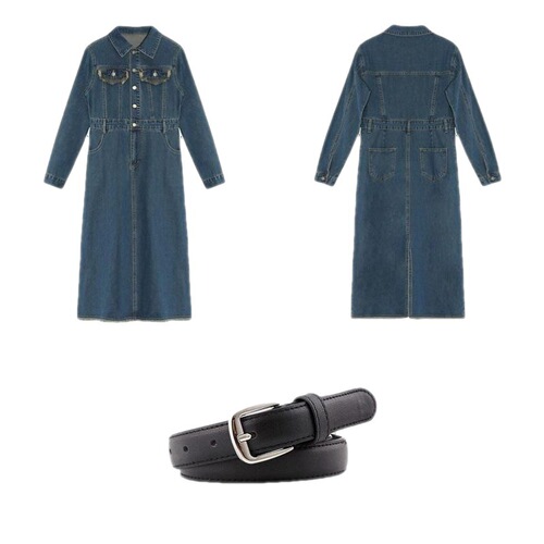  New Year Autumn/Winter Women's Elegant Lady Style Denim Dress Shirt Skirt French Long Dress Early Spring