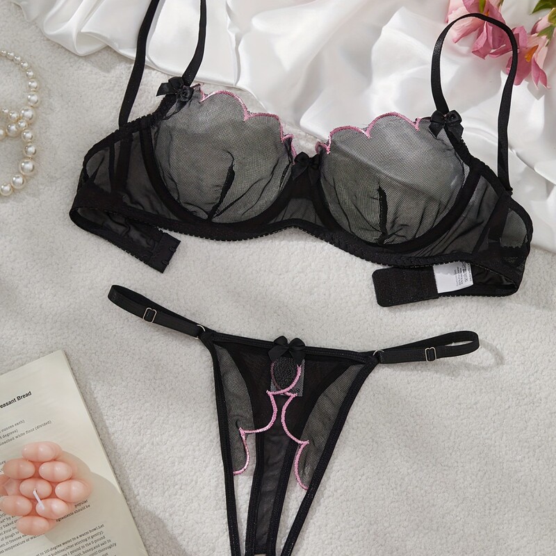 Petal Solid Color Pure Style Bra Women's Ultra-Thin Underwear Two-Piece Set Comfortable Breathable High-Waist Bra Underwear Set