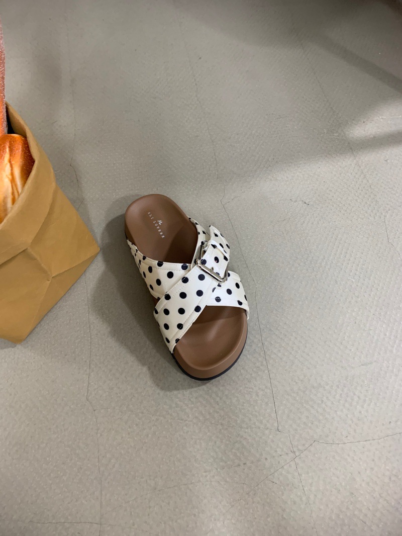 women's Slippers White Polka Dot Thick-Soled Slip-On Sandals Women, Summer Outdoor Wear, 2026 New Model, Height-Increasing Half-Slippers_voghion.com