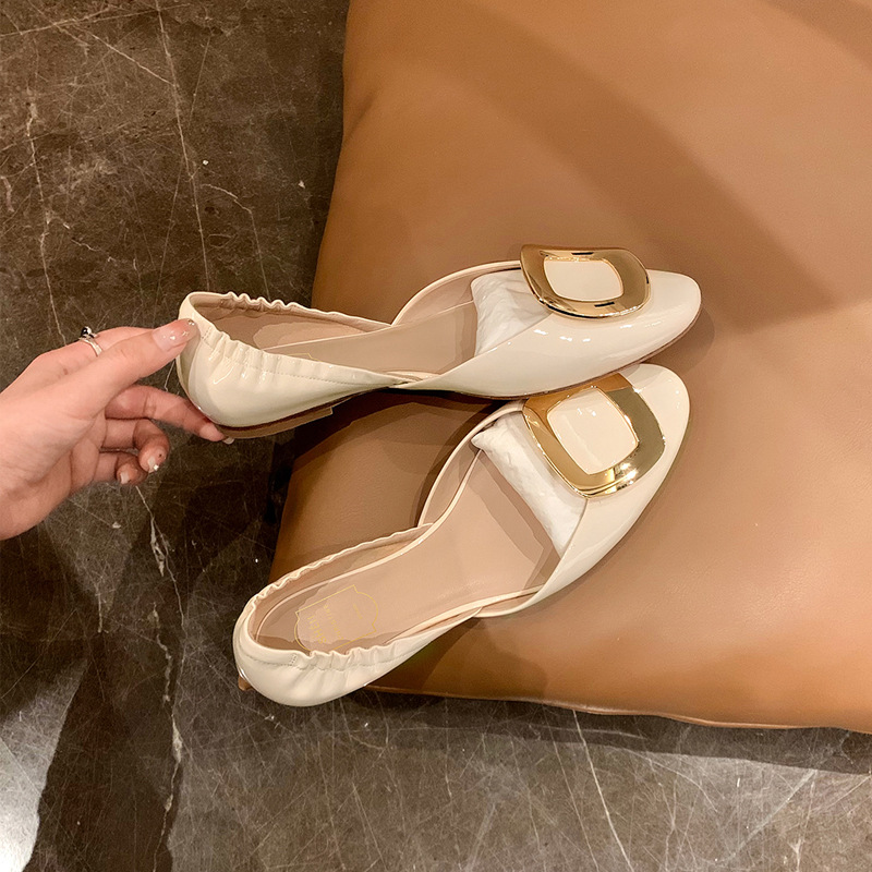 Zapatos Planos con Hebilla Metálica Retro Francesa, Verano 2025, Nuevos Zapatos de Ballet Planos con Pliegues y Huecos para Mujer