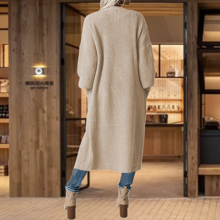 Damen Strickcardigan Mit Taschen Langarm Strickjacke Für Damen_voghion.com