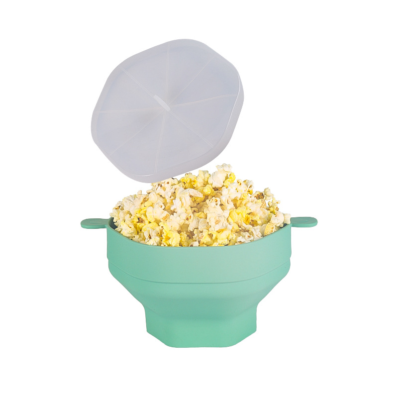 Cubo/bol para palomitas de maíz de silicona resistente al microondas y altas temperaturas, de Amazon transfronterizo, grande, con mango.