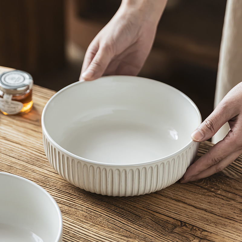 Tacos de cubierta de color sólido del estilo nórdico, cuenco redondo en relieve, cuenco de ensalada doméstico, cuenco de frutas, cuenco de verduras gruesas, cuenco de fideos de restaurante