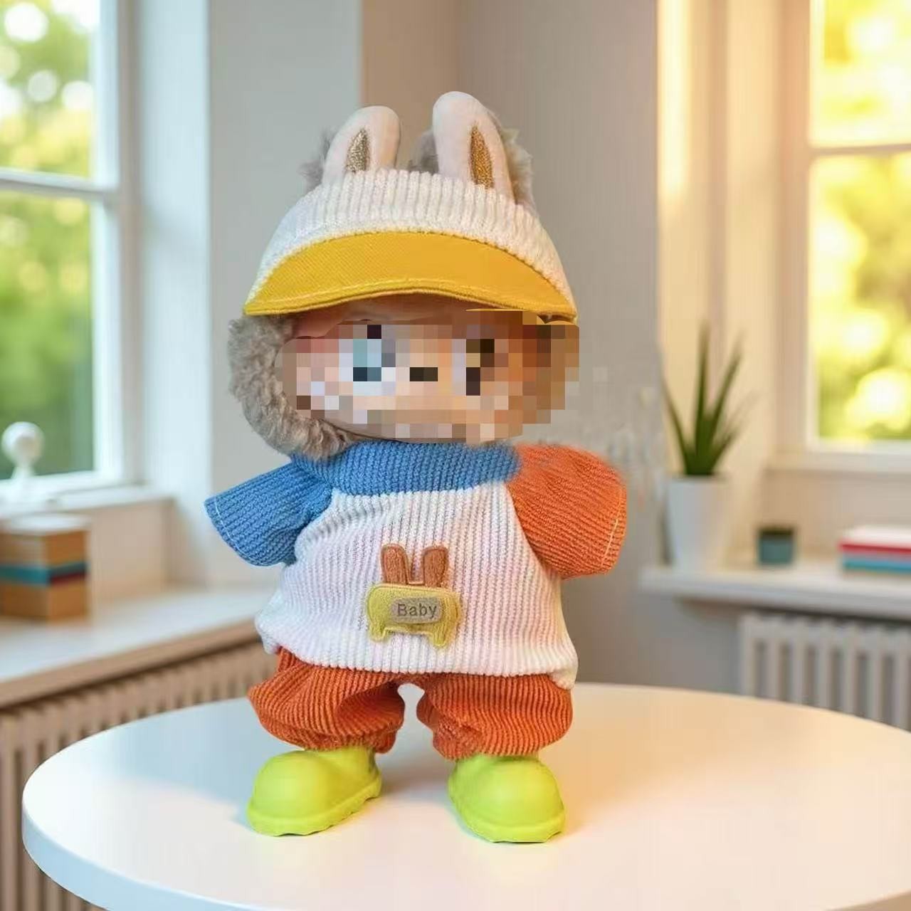 Nuevo conjunto de ropa y gorro de peluche con cara de "Sugar Glue" para muñecas, colgante de peluche, juguete Labuba, amuleto para bolso.