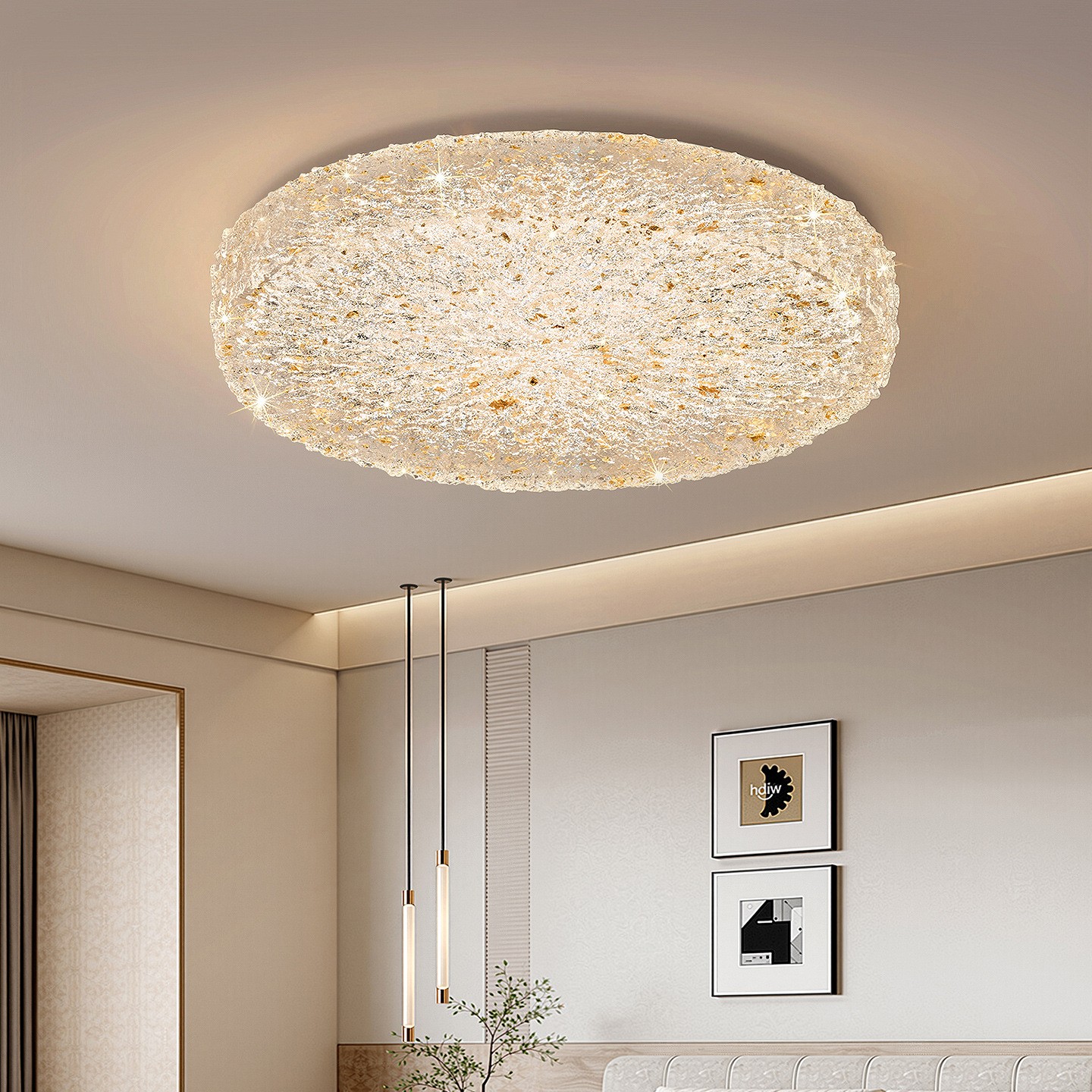 Resina hielo grieta lámpara de techo del dormitorio 2026 nuevo estilo italiano lujo ligero de alto nivel sensación de dormitorio principal lámpara de sala de estudio 686L