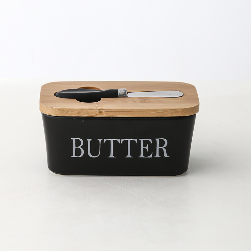 長方形の陶磁器のバターの箱の密封の缶の牛油の箱の竹の蓋はナイフの洋式の家庭用チーズの箱のクロスボーダーのアマゾンを持ちます。|undefined