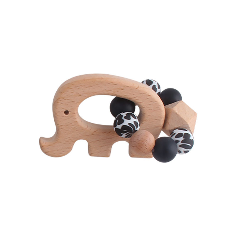 Bebé DIY creativo haya chupete clip pezón Cadena de leopardo perlas silicona Beech animal juguete teether palo