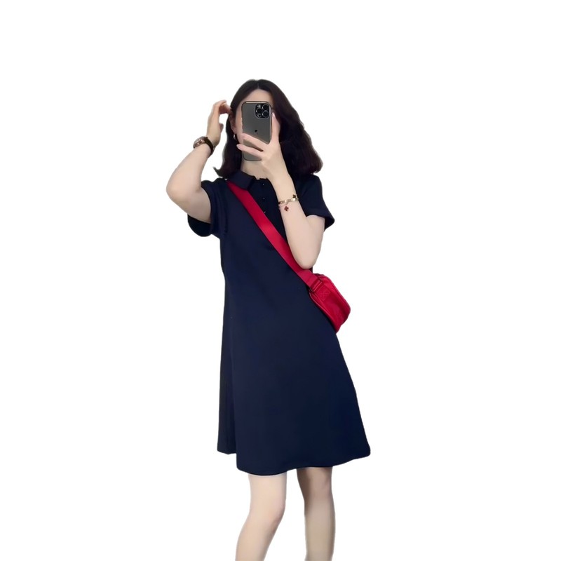 韓国スタイルの人形襟半袖ドレス女性のための 2025 夏の新しいファッション年齢を減らす西洋スタイル痩身多用途無地スカート|undefined