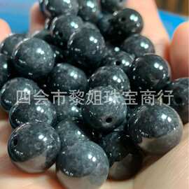 天然A货翡翠乌鸡黑色圆珠13mm珠diy串珠隔珠配件饰品手串配件批发