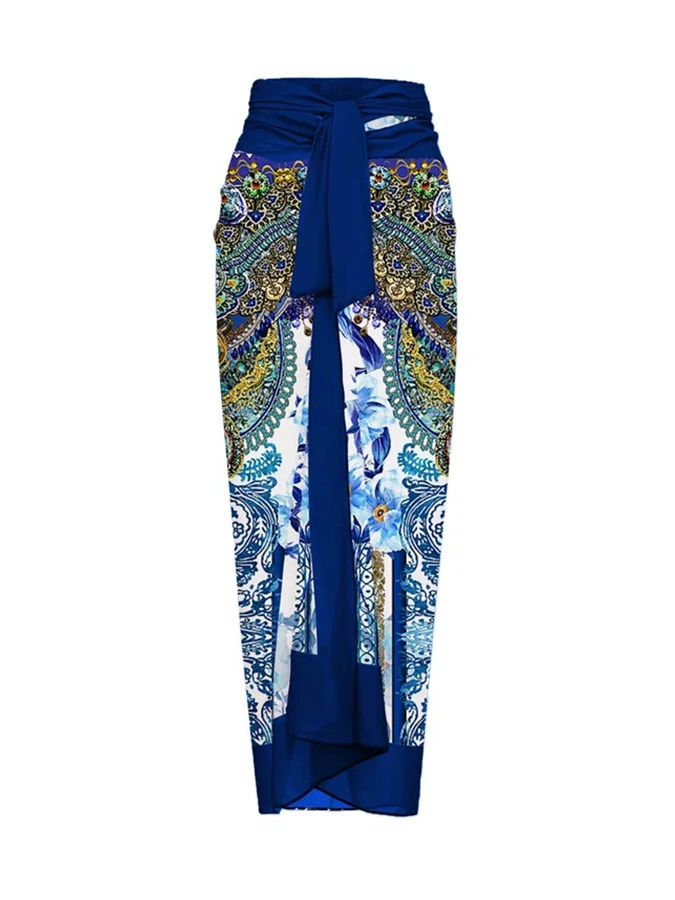 One-Piece Swimsuit (Qiao Jiayuan) 2025 Retro Style with Wrap Skirt, Crane Print, S–XL & One Size