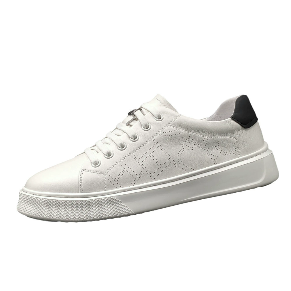 Leather white sneakers, sports shoes, men's breathable casual footwear, cowhide, genuine leather, European style