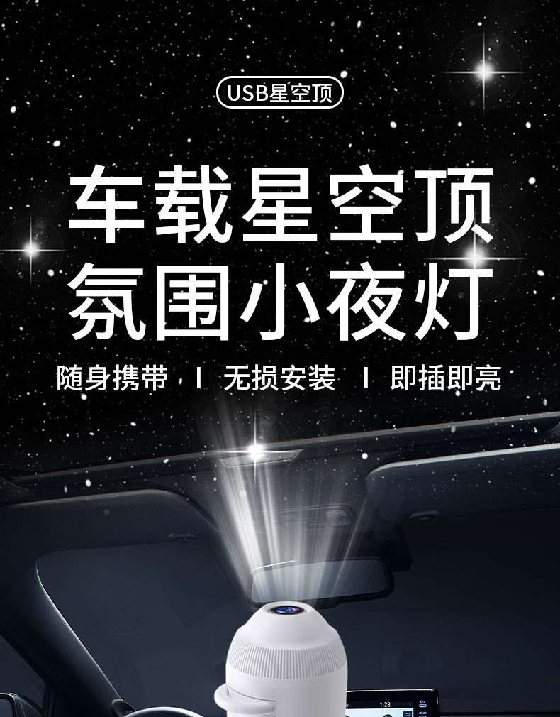 Cross-Border New USB Starry Sky Projection Lamp Car Interior Home Bedroom Night Light Romantic Galaxy Atmosphere Light