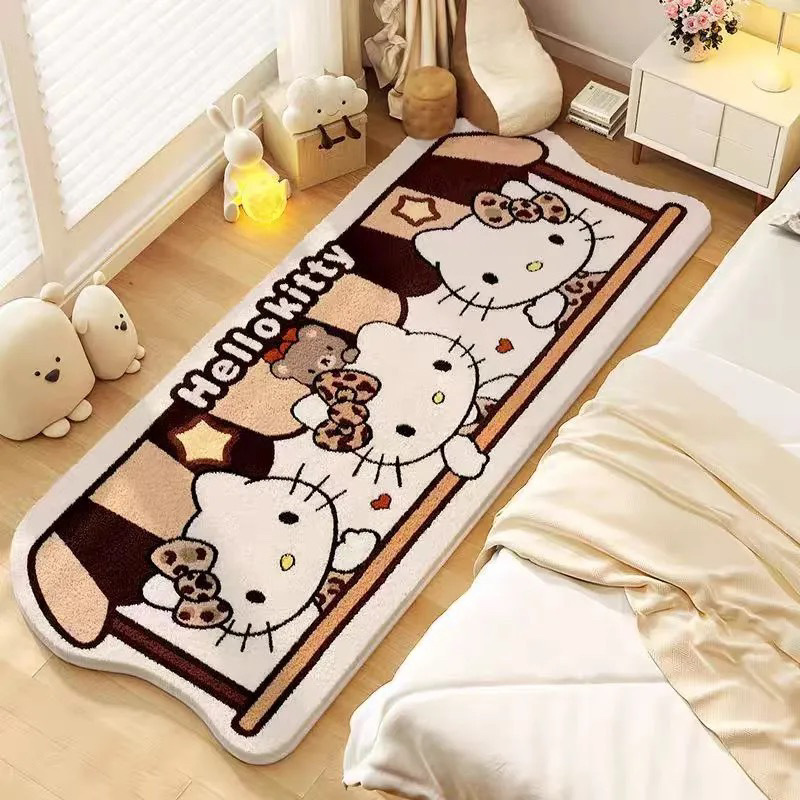 Cute Cartoon Hello Kitty Imitation Cashmere Floor Mat Bedroom Thickened Skin Friendly Bedside Blanket Balcony Dirty Resistant and Wear-Resistant Bay Window Blanket