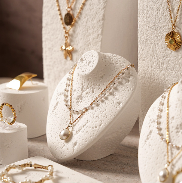 Jewelry Display Stand White Gypsum Travertine Model Necklace Stand Jewelry Display Earrings Ring Tray Photography Props