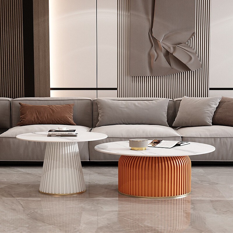 2023 New Arrival Rock Plate Light Luxury Coffee Table Living Room Home Modern Small Apartment Creative Internet Celebrity Round Small Table Tea Table