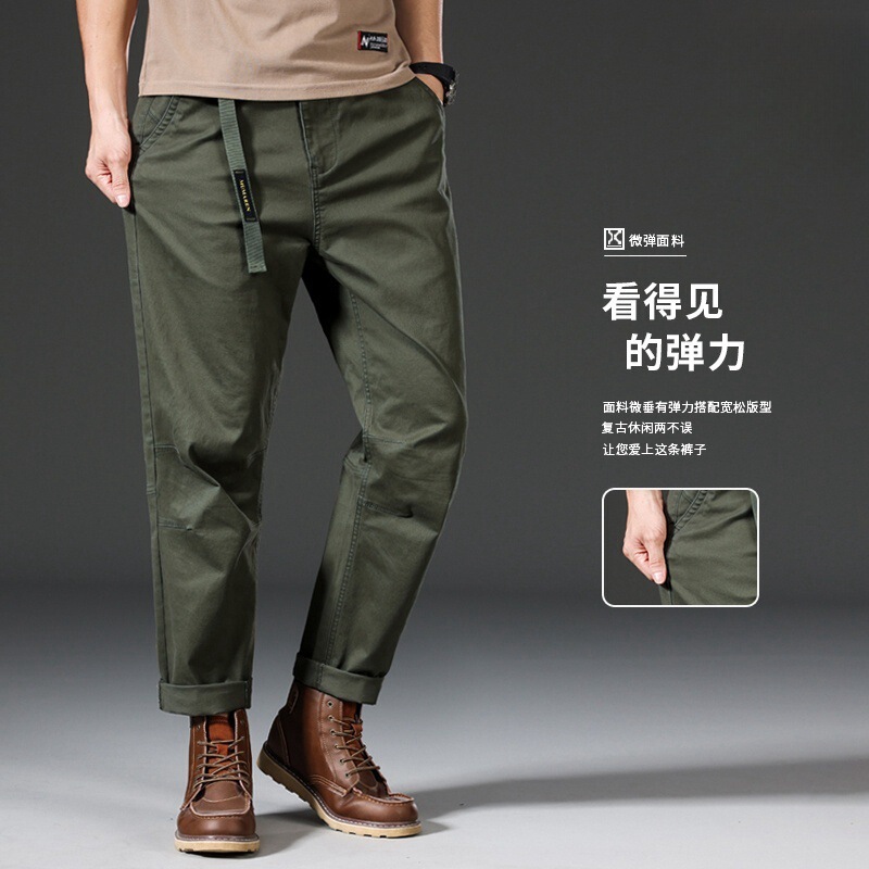 Wrangler Casual Pants Men's Spring and Autum Pure Cotton Retro Trendyy Straight Loose Tight Waist Comfortable Versatile Long Pants