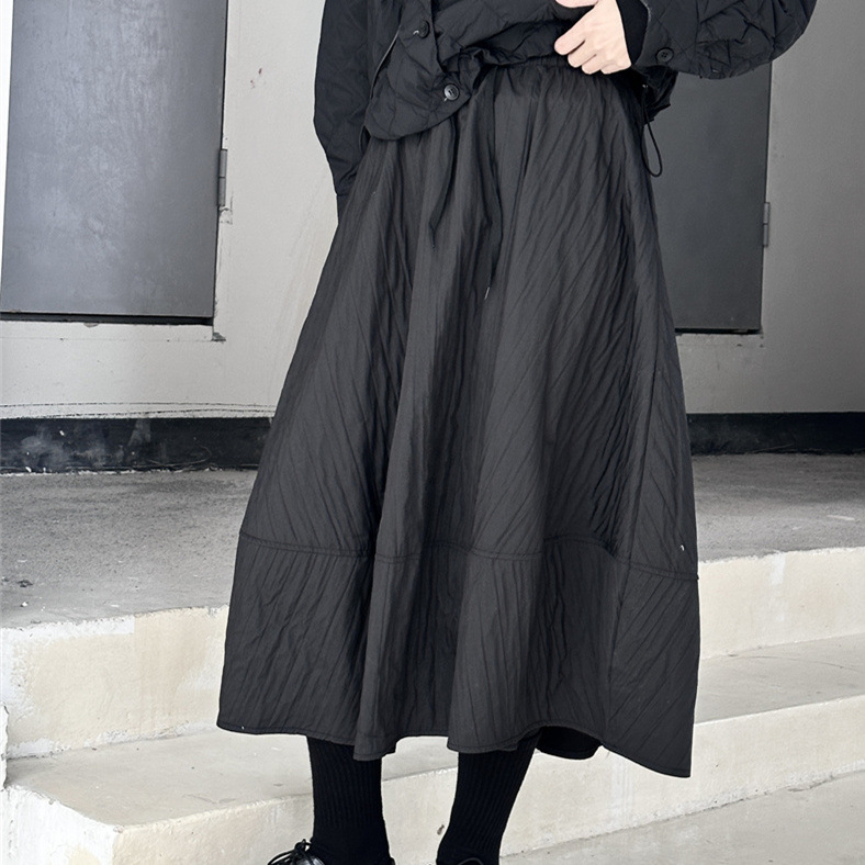 Dark Style 2025 Spring Pit Elastic Waist Skirt Women's Lazy Style High-End Black Slimming Look Bud Skirt