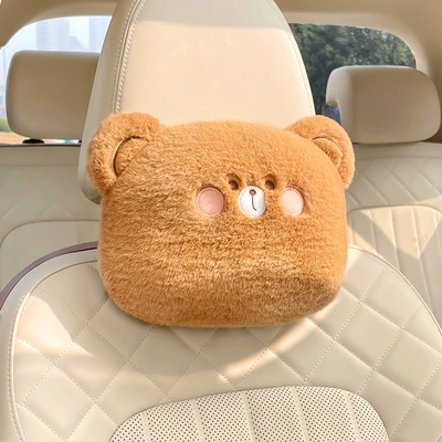 Cartoon plush car headrest neck pillow car seat waist cushion cute creative rear car waist cushion (Headrest) - kawaii-bear-headrest