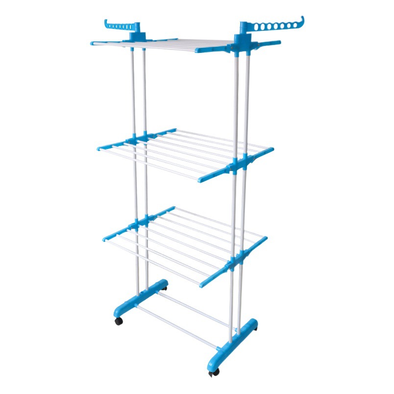 Móvil multi-capa de secado rack toalla secado rack hogar piso plegable doble varilla de secado rack