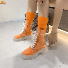 韩版全透明马丁靴水晶底系带短靴休闲松糕鞋厚底女鞋学生时装跨境