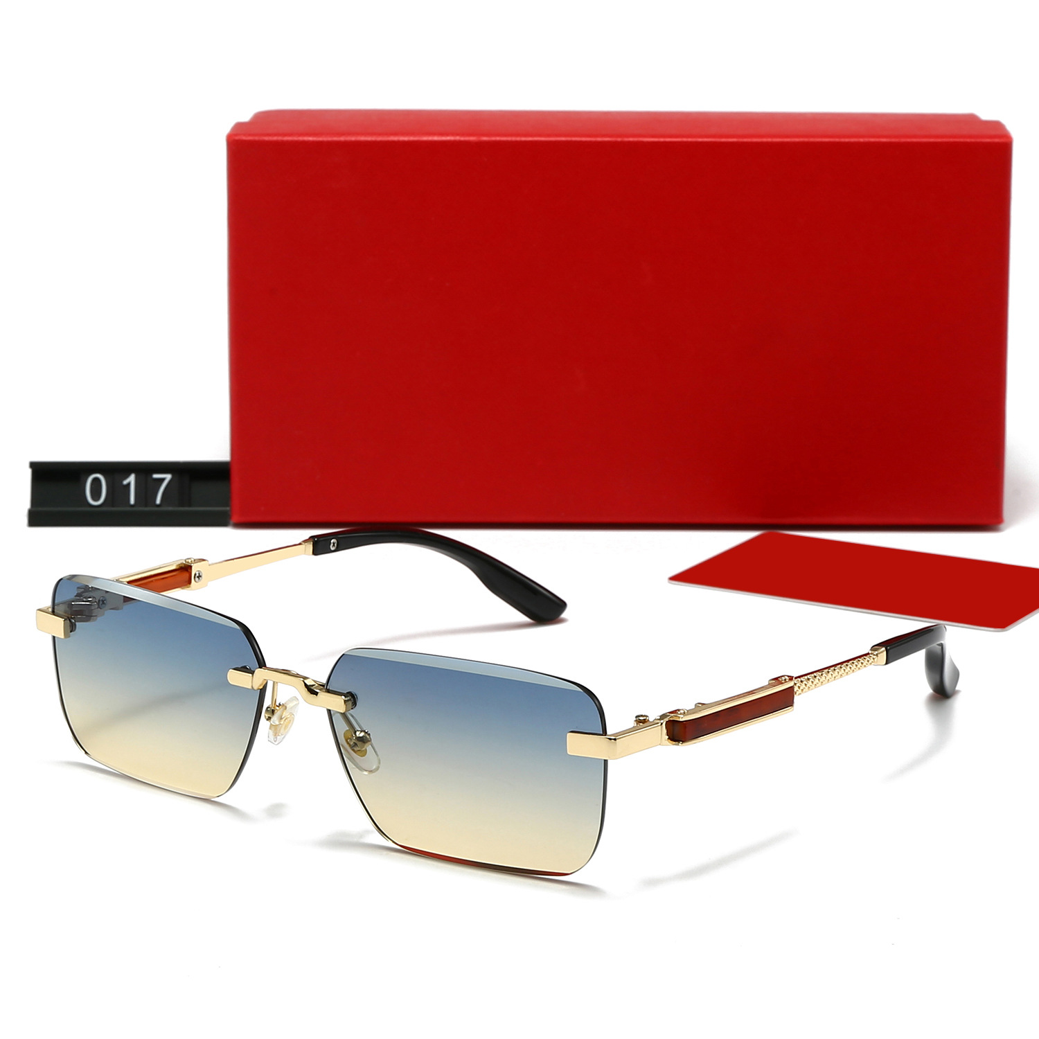 Cartier Square Rimless Metal Sunglasses Gold Blue Yellow Gradient (017)