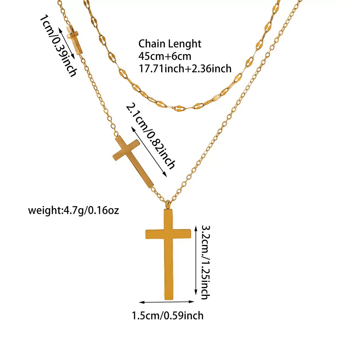 Collana a catena con croce doppia in oro per donna girocollo_voghion.com