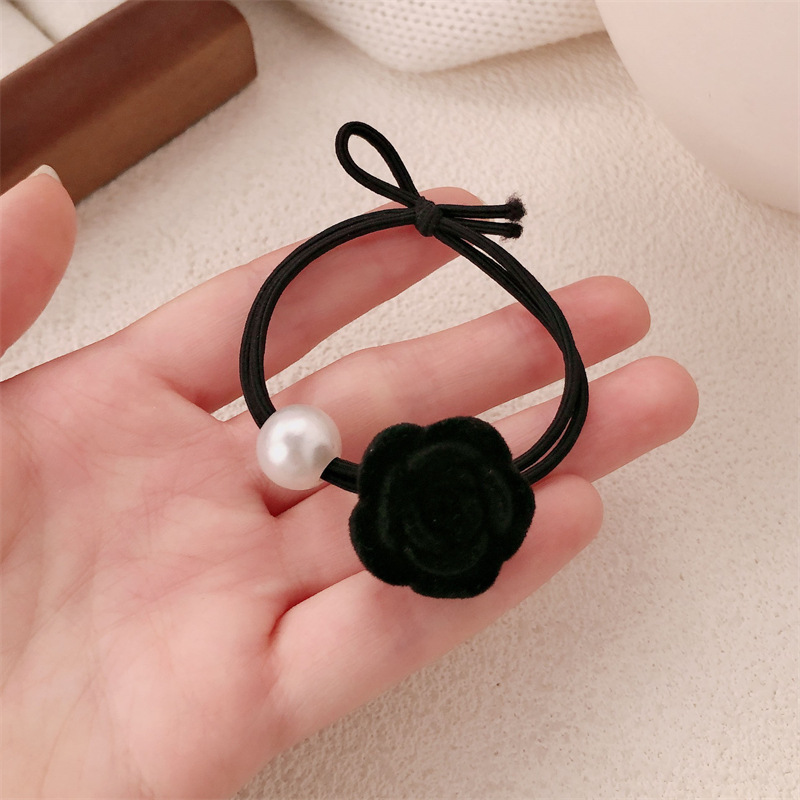 Temperamento francés retro perla flor rosa cuerda para el cabello lazo para el cabello de alta elasticidad cuerda para el cabello de cola de caballo banda de goma accesorios para el cabello femenino