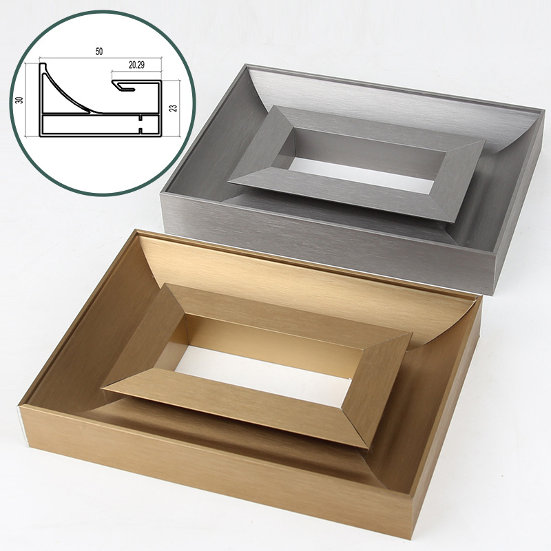 智能浴室镜框空框型材黄铜枪色拉丝铝材镜框磁画框铝型材3026