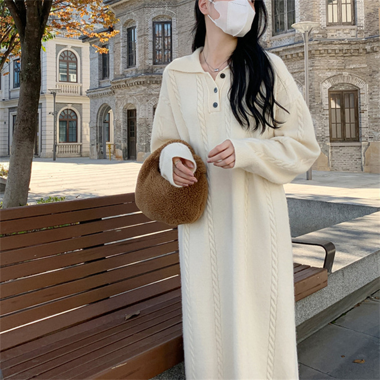 24 invierno Puyuan francés con solapa gorda suéter de torsión para mujeres 2023 otoño invierno nuevo sentido de alta calidad image 7