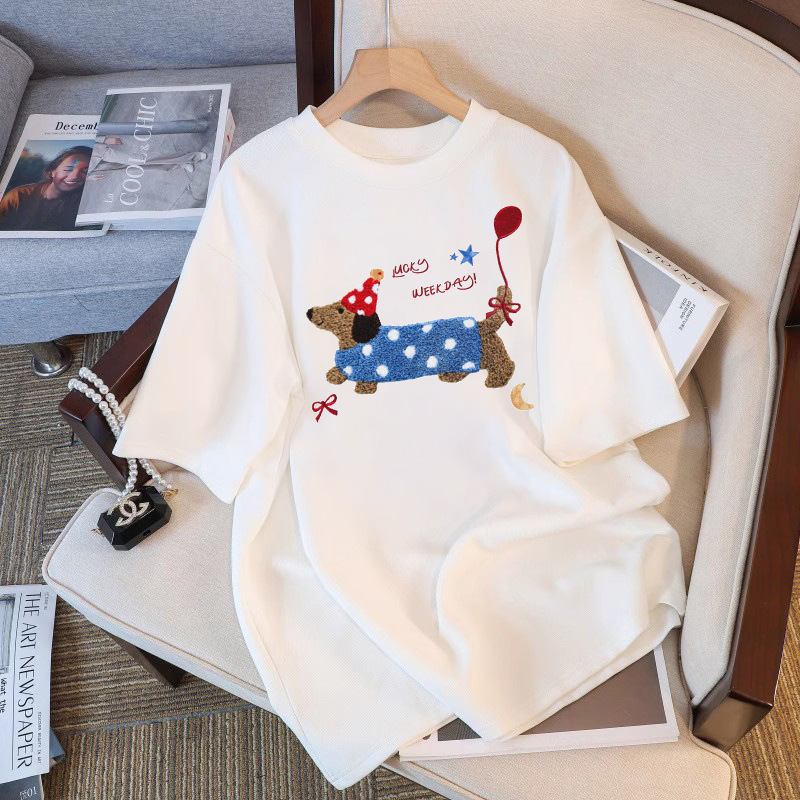 European Large Edition White Short-sleeved Cotton T-shirt Women's 2025 Summer New Arrival Fashionable All-match T-shirt Mid-length Top