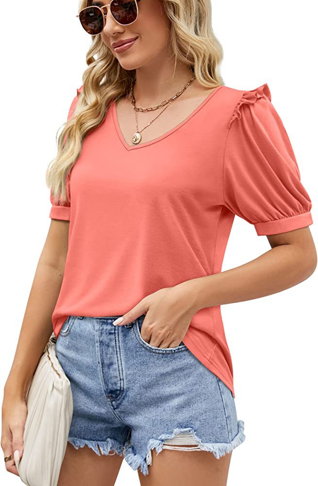 Women's T-shirt Short Sleeve T-shirts Pleated Fashion Solid Color display picture 20