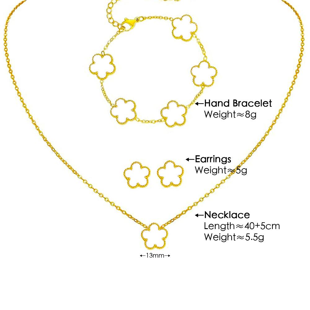 Simple elegante traje de la joyería de La Flor de cinco hojas trébol láser titanio acero ciruela flor moda todo partido en línea rojo joyería de moda