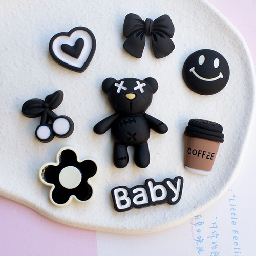 Cartoon Cool Black Series Bear Coffee Resin Accessory Phone Case Hairpin Hole Shoes Cream Adhesive Material PJ754