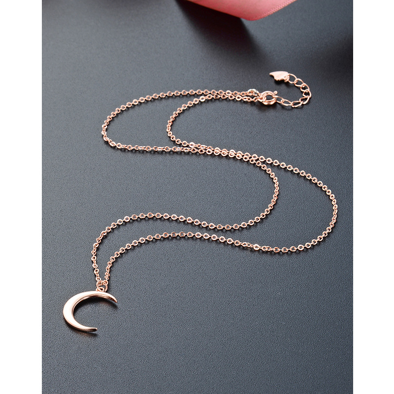 Estilo japonés y coreano Internet celebridad cielo estrellado Rosa oro colgante clavícula cadena S925 plata con incrustaciones de ZIRCON Luna Collar para las mujeres