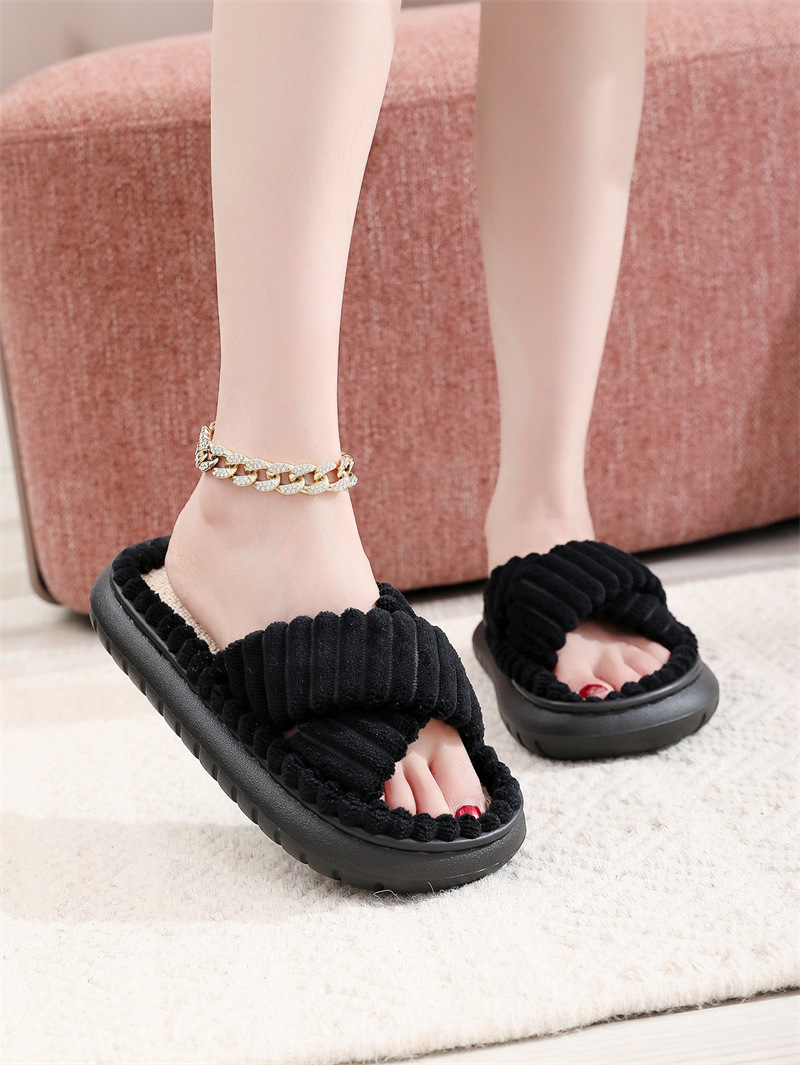 Women Fleece Open-Toe Slip-On Spring Summer Indoor Bedroom Soft Machine Washable Breathable Slippers_voghion.com