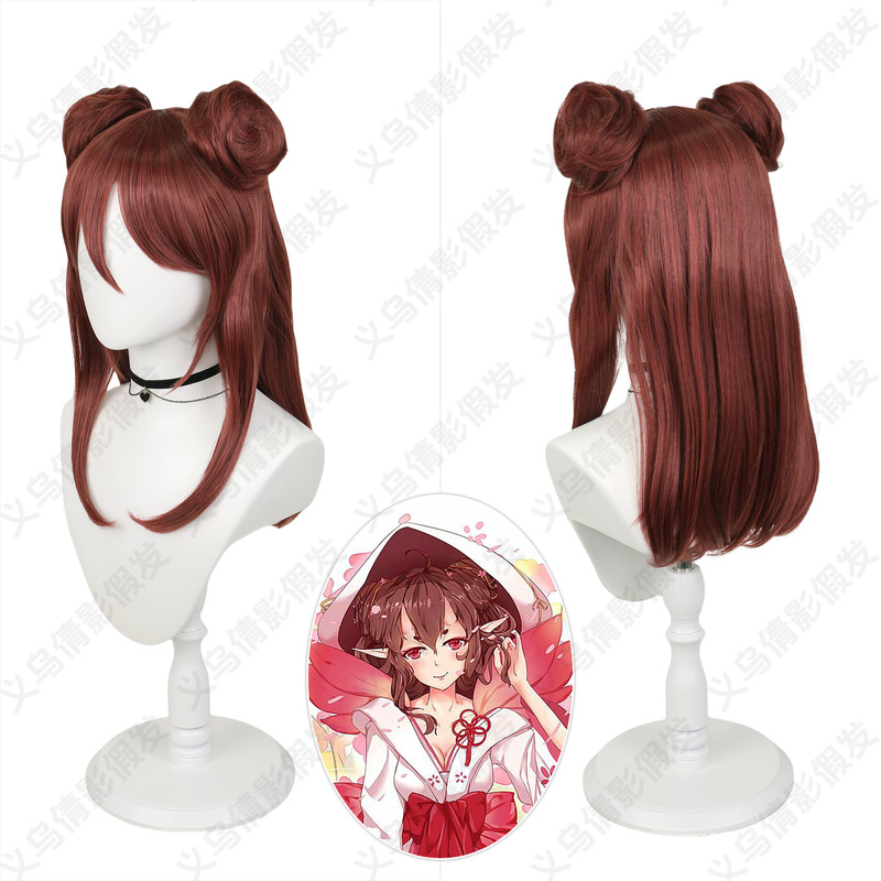[Free Shipping] Peach Blossom Demon Cos Wig Onmyoji Rose Net Scalp Top Double Hair Bag Animation Exhibition Cross-Border