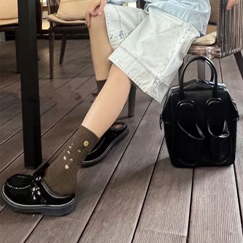 Women's Spring and Summer New Heavy Work Hand-Stitched Button Decorative Hole Socks Beggar Socks Ins Knee-High Socks