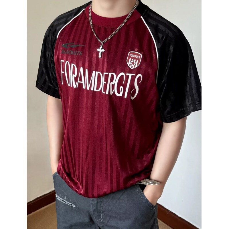 American Retro Striped Football Jersey Short-Sleeved T-Shirt Men's Letter-Printed Loose Casual Sports Basketball Training Top American Retro Striped Football Jersey Short-Sleeved T-Shirt Men's Letter-Printed Loose Casual Sports Basketball Training Top