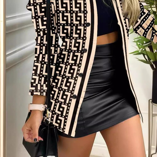 Independent site wish Amazon 2025 autumn and winter long-sleeved zipper color-blocking printed lapel small jacket